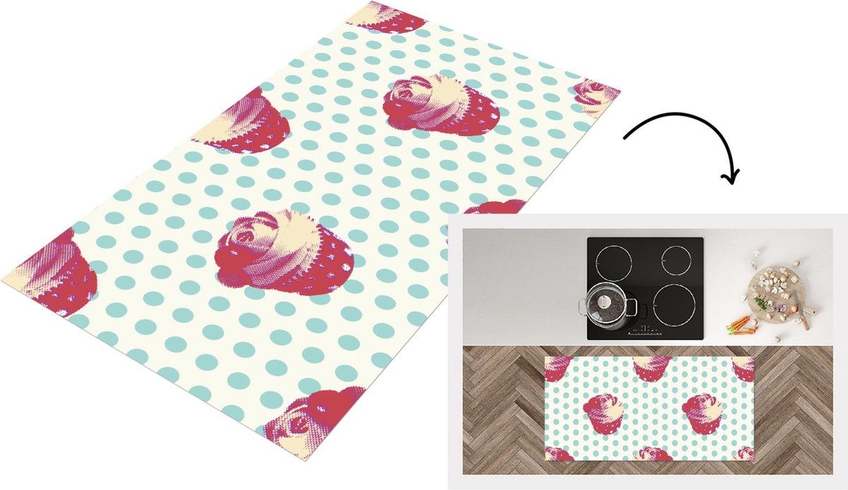 KitchenYeah Keukenloper - Loper keuken - Patronen - Cupcake - Eten - 120x60 cm - Keukenloper vinyl Multicolor