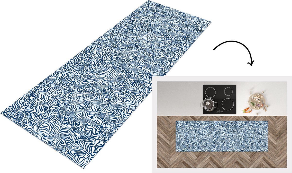 KitchenYeah Keukenloper - Loper keuken - Patronen - Abstract - Blauw - 150x50 cm - Keukenloper vinyl Multicolor
