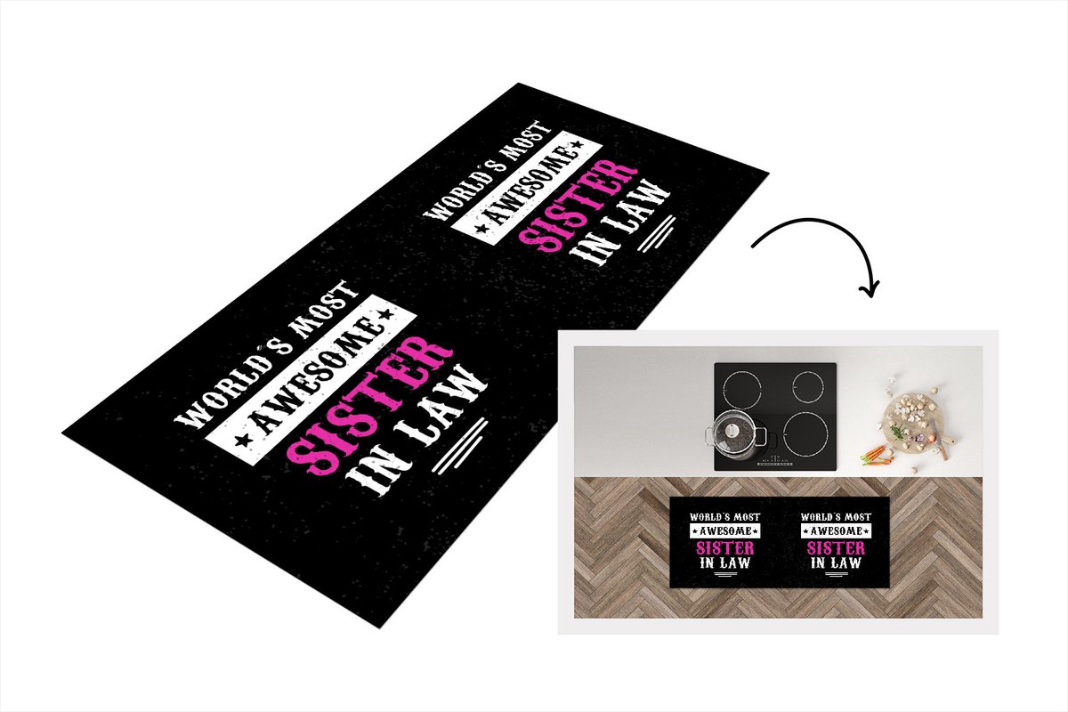 KitchenYeah Keukenloper - Loper keuken - Spreuken - Familie - Zus - 120x50 cm - Keukenloper vinyl Multicolor