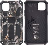 Hoesje Geschikt voor iPhone 11 Pro Max Hoesje - Rugged Extreme Backcover Takjes Camouflage met Kickstand - Grijs