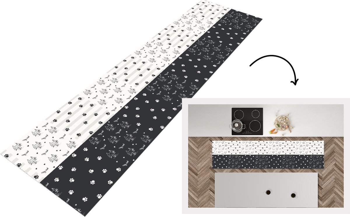 KitchenYeah Keukenloper - Loper keuken - Katten - Pootjes - Patronen - Huisdier - 240x60 cm - Keukenloper vinyl Multicolor