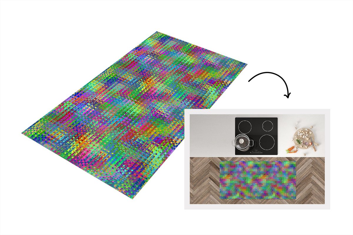 KitchenYeah Keukenloper - Loper keuken - Psychedelic - Patronen - Regenboog - 120x60 cm - Keukenloper vinyl Multicolor