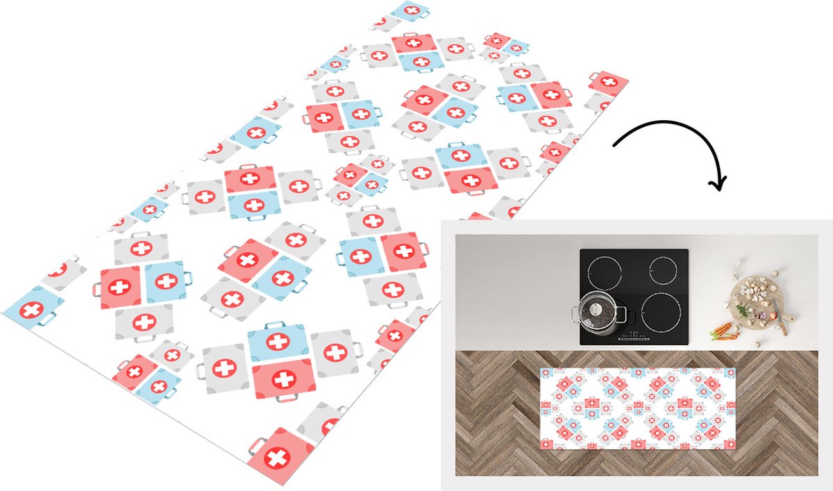 KitchenYeah Keukenloper - Loper keuken - EHBO Koffer - Abstract - Patroon - 120x50 cm - Keukenloper vinyl Multicolor