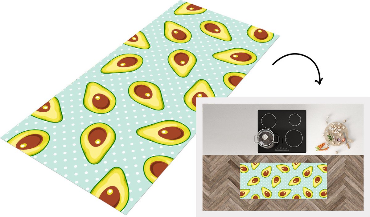 KitchenYeah Keukenloper - Loper keuken - Avocado - Patronen - Stippen - 120x50 cm - Keukenloper vinyl Multicolor