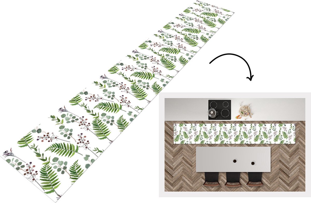 KitchenYeah Keukenloper - Loper keuken - Planten - Patronen - Bladeren - Kruiden - 300x50 cm - Keukenloper vinyl Multicolor