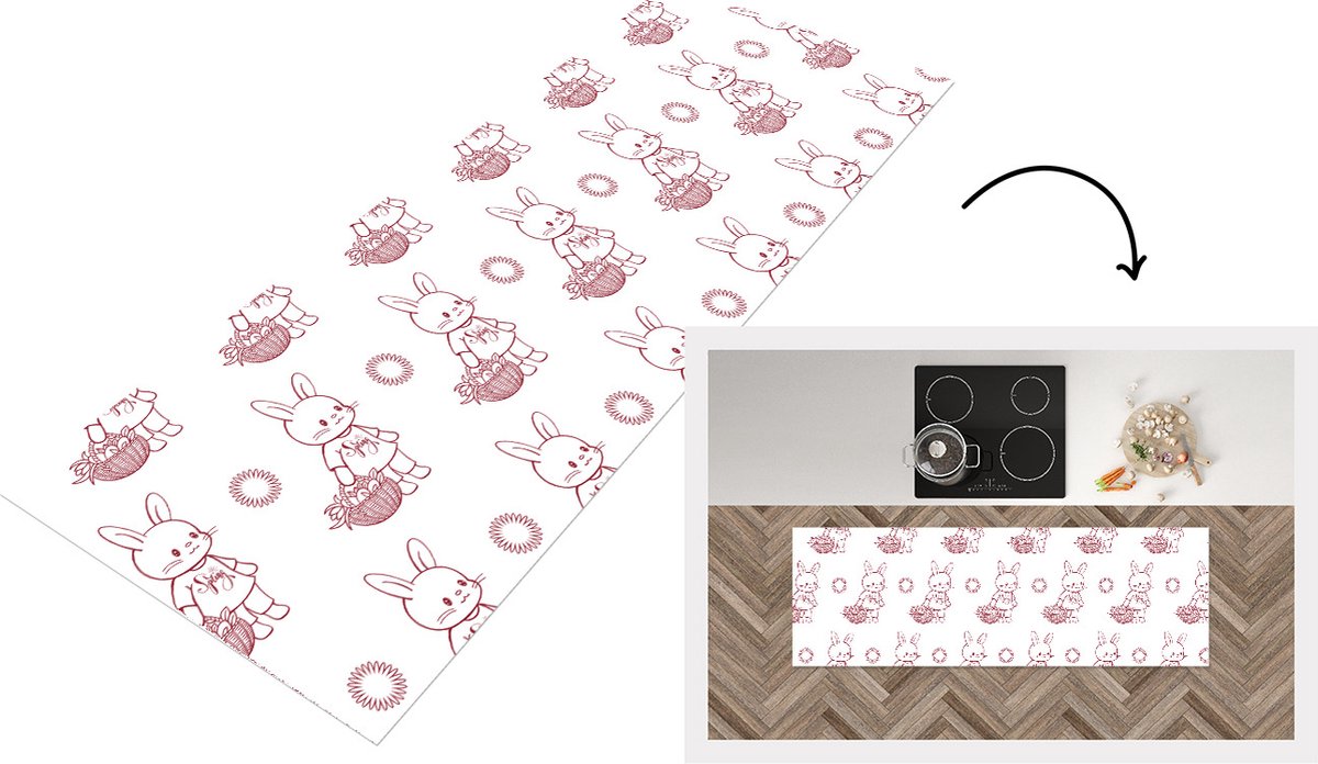 KitchenYeah Keukenloper - Loper keuken - Konijnen - Patronen - Dieren - Cartoon - 180x60 cm - Keukenloper vinyl Multicolor