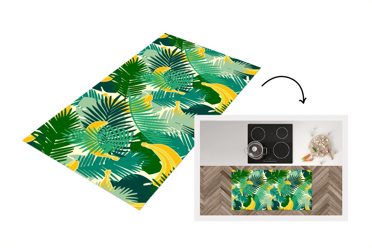 KitchenYeah Keukenloper - Loper keuken - Tropisch - Bladeren - Jungle - Patronen - 120x60 cm - Keukenloper vinyl Multicolor