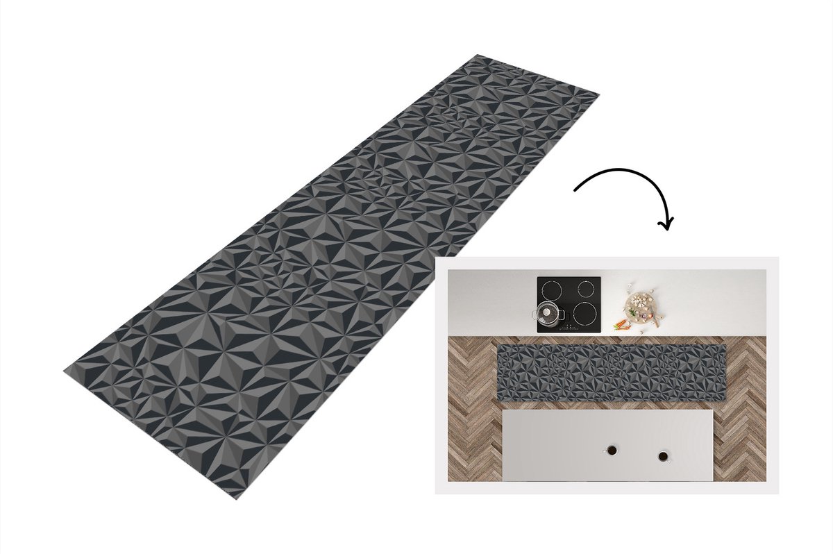 KitchenYeah Keukenloper - Loper keuken - Geometrie - Grijs - 3D - Patronen - 240x60 cm - Keukenloper vinyl Multicolor