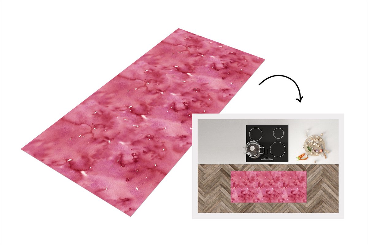 KitchenYeah Keukenloper - Loper keuken - Patroon - Waterverf - Roze - 120x50 cm - Keukenloper vinyl Multicolor