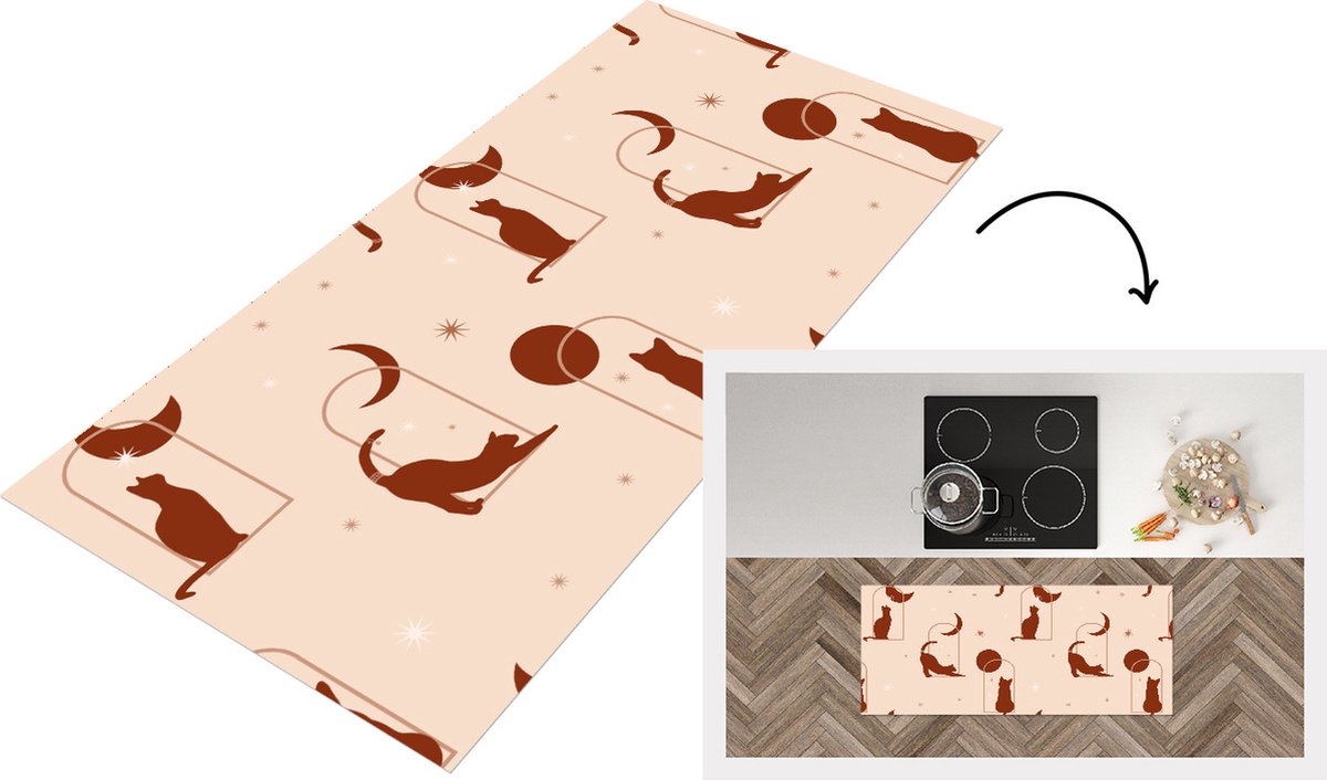 KitchenYeah Keukenloper - Loper keuken - Kat - Sterren - Patronen - 120x50 cm - Keukenloper vinyl Multicolor