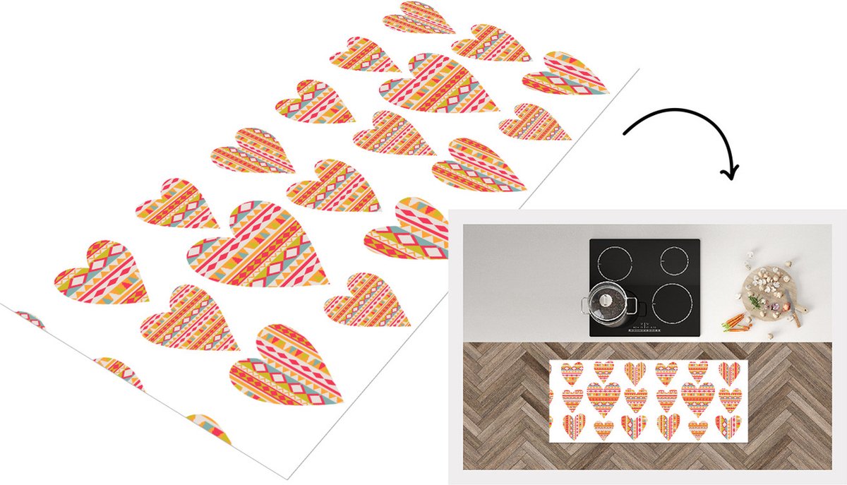 KitchenYeah Keukenloper - Loper keuken - Hart - Zuid-Amerika - Patronen - 120x50 cm - Keukenloper vinyl Multicolor