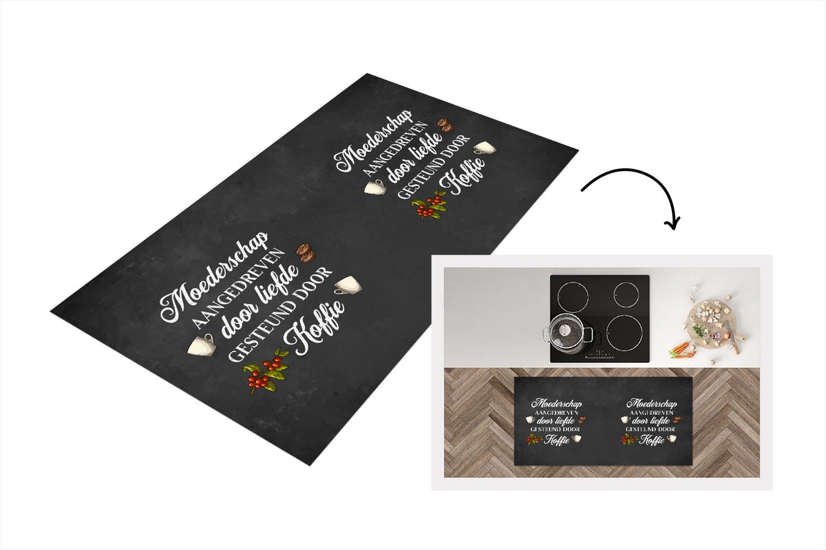 KitchenYeah Keukenloper - Loper keuken - Quote - Moederschap aangedreven door liefde gesteund door koffie - Moeder - Mama - 120x60 cm - Keukenloper vinyl Multicolor