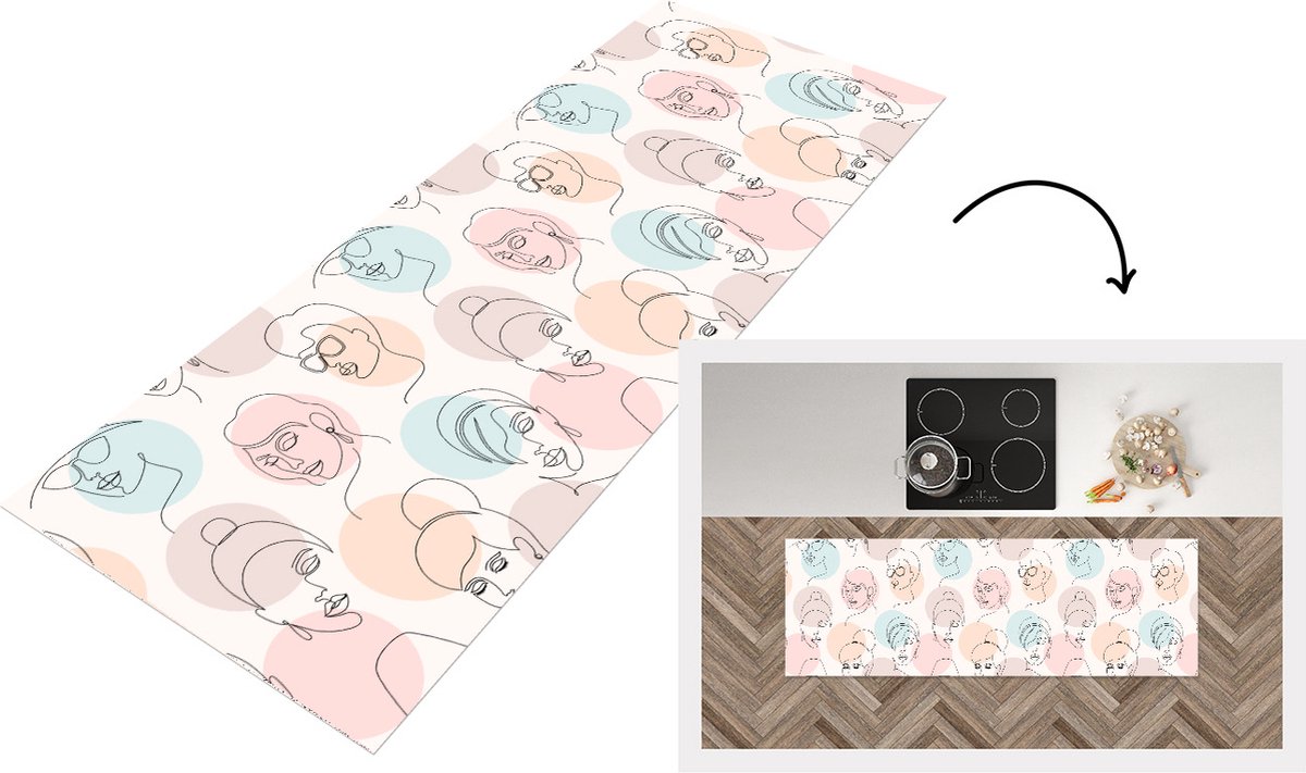 KitchenYeah Keukenloper - Loper keuken - Vrouwen - Pastel - Line Art - Patronen - Keukenloper vinyl multicolor, foto 2