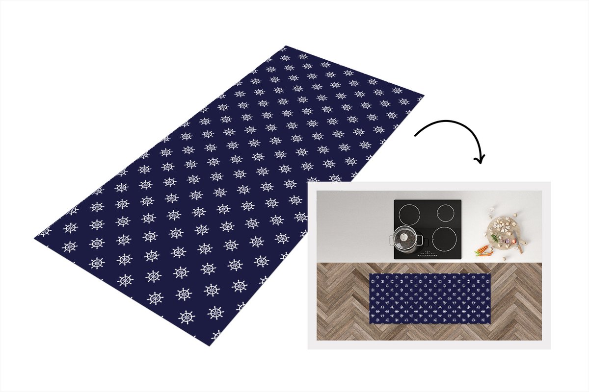 KitchenYeah Keukenloper - Loper keuken - Patronen - Zee - Boot - Stuurwiel - 120x50 cm - Keukenloper vinyl Multicolor
