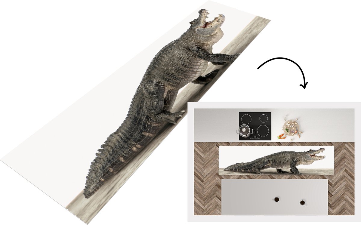 KitchenYeah Keukenloper - Loper keuken - Kinderkamer - Krokodil - Stoere jongenskamer - 240x60 cm - Keukenloper vinyl Multicolor