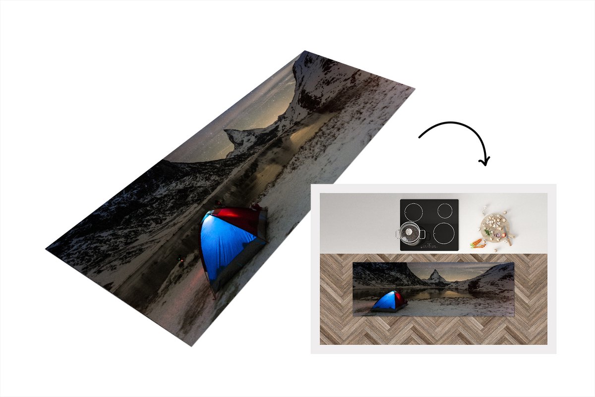 KitchenYeah Keukenloper - Loper keuken - Alpen - Sterrenhemel - Tent - 180x60 cm - Keukenloper vinyl Multicolor