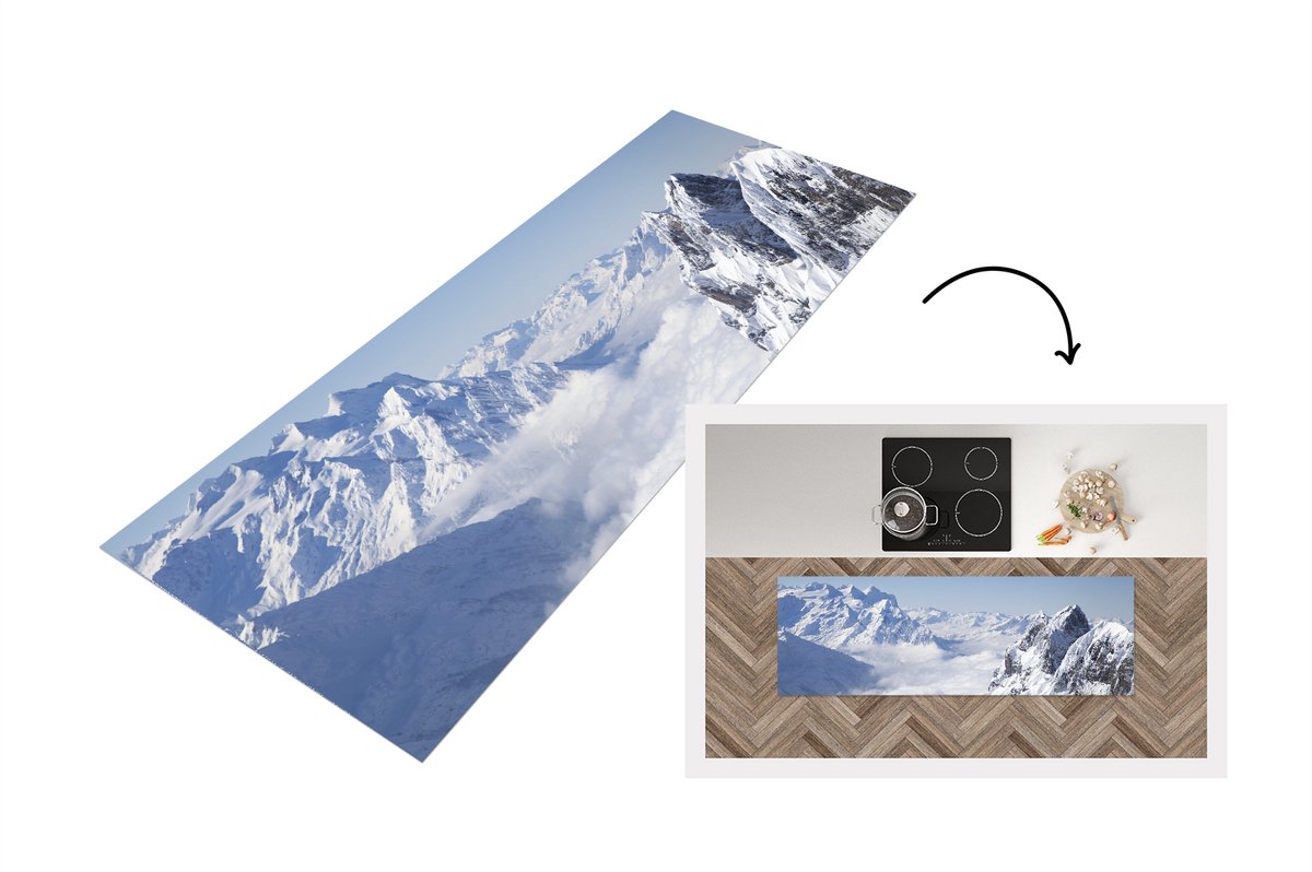 KitchenYeah Keukenloper - Loper keuken - Alpen - Sneeuw - Berg - 150x50 cm - Keukenloper vinyl Multicolor
