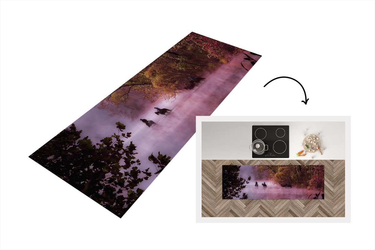 KitchenYeah Keukenloper - Loper keuken - Paarden - Mist - Bos - 180x60 cm - Keukenloper vinyl Multicolor