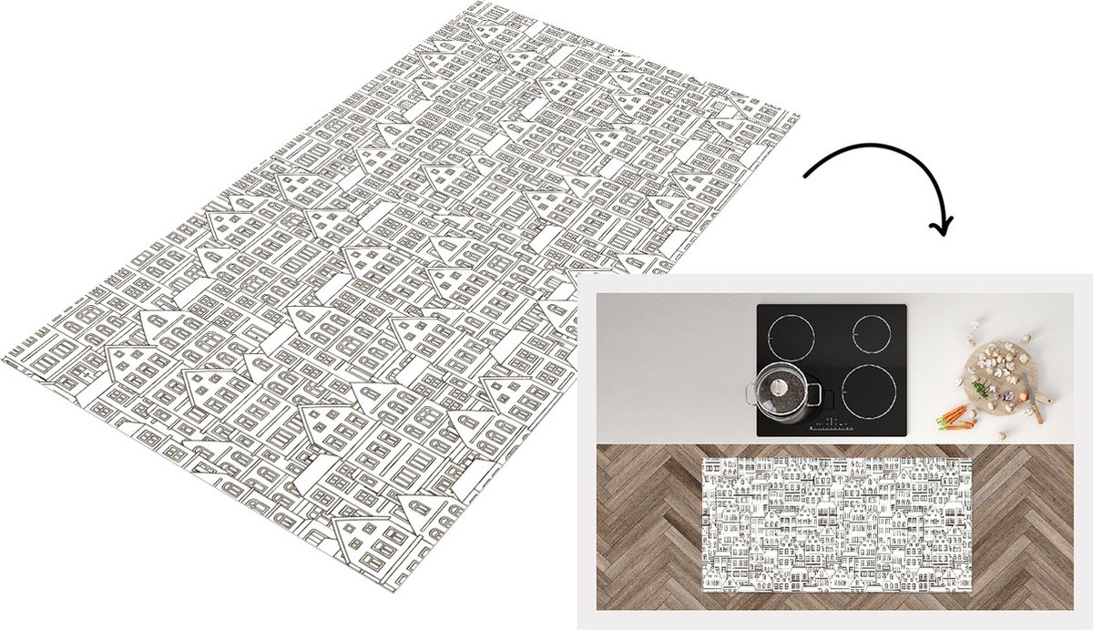 KitchenYeah Keukenloper - Loper keuken - Huis - Patronen - Skyline - 120x60 cm - Keukenloper vinyl Multicolor