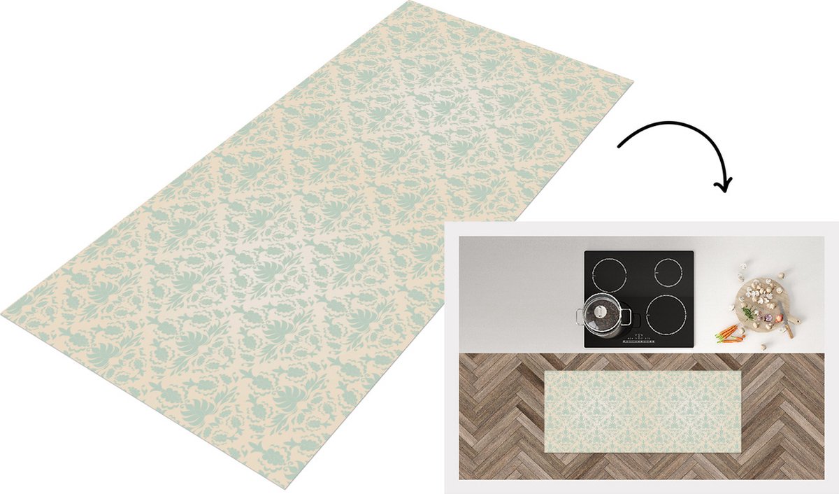 KitchenYeah Keukenloper - Loper keuken - Damast - Vintage - Pastel - Design - 120x50 cm - Keukenloper vinyl Multicolor