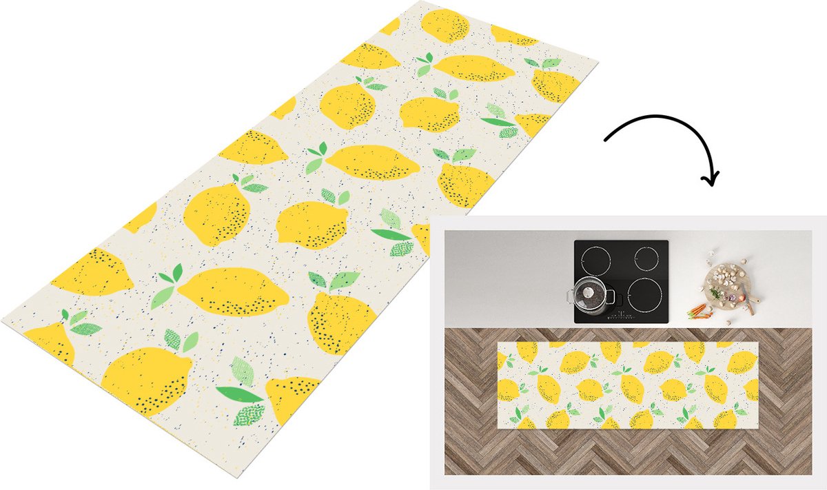 KitchenYeah Keukenloper - Loper keuken - Citroen - Fruit - Vintage - Design - 180x60 cm - Keukenloper vinyl Multicolor
