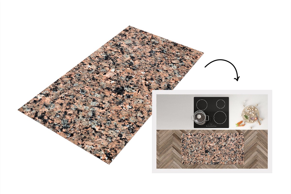 KitchenYeah Keukenloper - Loper keuken - Graniet - Steen - Oranje - 120x60 cm - Keukenloper vinyl Multicolor