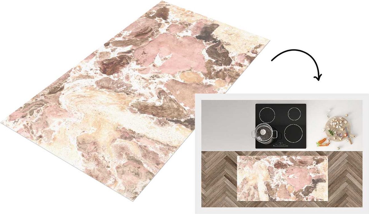 KitchenYeah Keukenloper - Loper keuken - Roze - Kristallen - Graniet - 120x60 cm - Keukenloper vinyl Multicolor