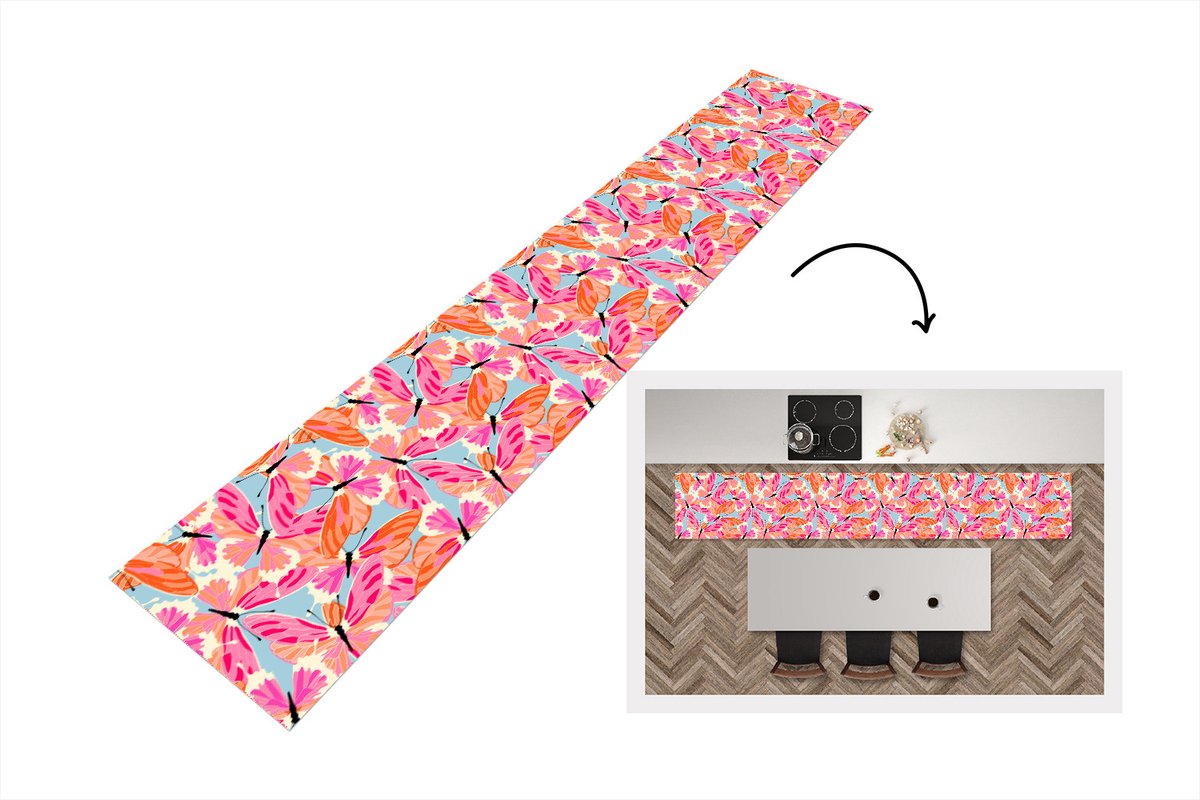 KitchenYeah Keukenloper - Loper keuken - Vlinders - Vliegen - Patronen - 300x50 cm - Keukenloper vinyl Multicolor
