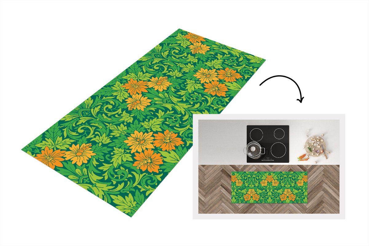 KitchenYeah Keukenloper - Loper keuken - Bladeren - Bloemen - Boho - Hippie - Patronen - 120x50 cm - Keukenloper vinyl Multicolor