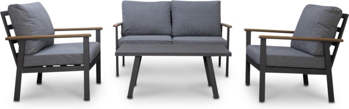 LUX outdoor living Athene stoel-bank loungeset 4-delig | aluminium + polywood | antraciet | 4 personen