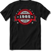 1985 Premium Quality | Feest Kado T-Shirt Heren - Dames | Rood - Zilver | Perfect Verjaardag Cadeau Shirt | Grappige Spreuken - Zinnen - Teksten | Maat XL