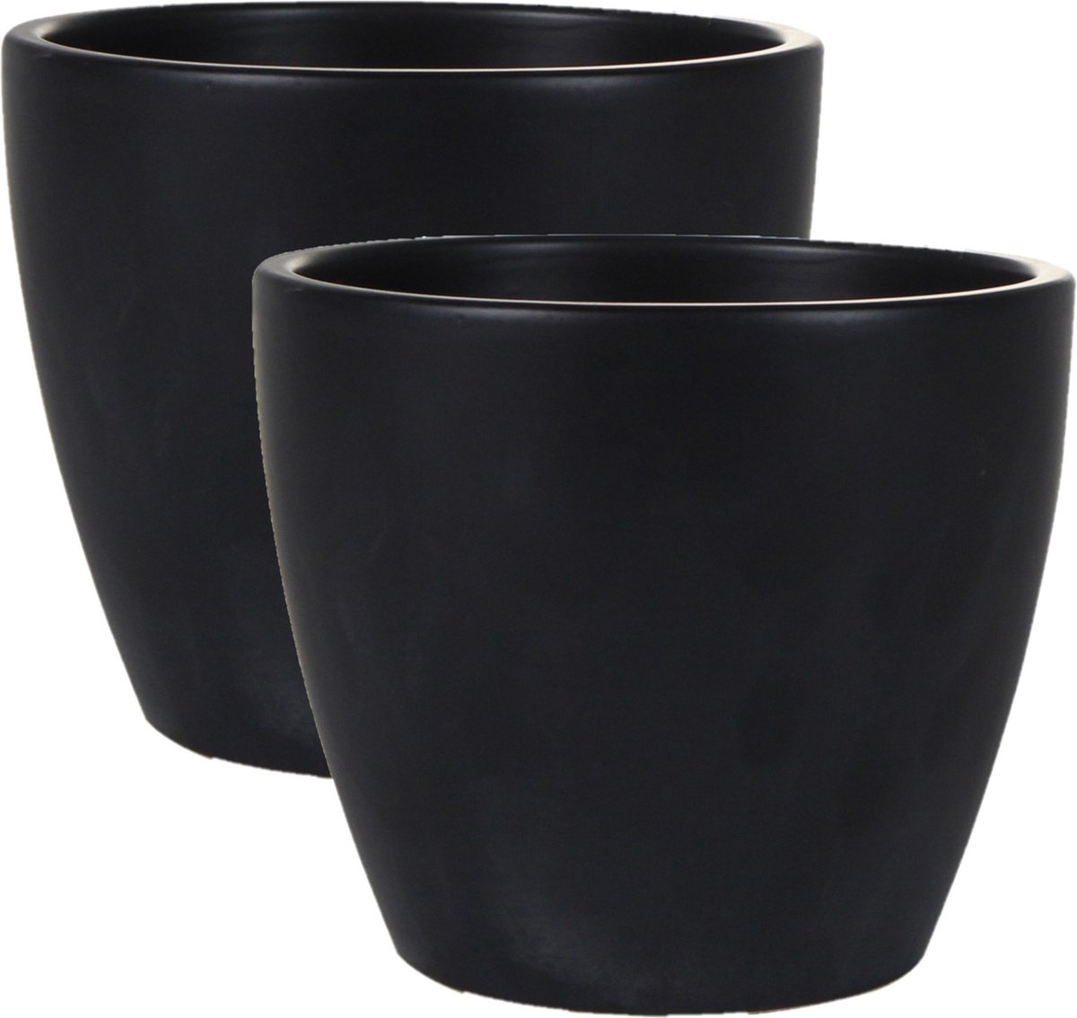 Ter Steege Bloempot - 2x stuks - zwart - glans - Scandinavisch - 16 x 13 cm - plantenpot
