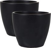 2x stuks plantenpot/bloempot in een strakke Scandinavische look zwart Dia 16 cm en Hoogte 13 cm glanzend