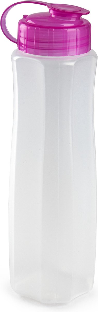 Kunststof waterfles 1000 ml transparant met dop roze - Drink/sport/fitness flessen