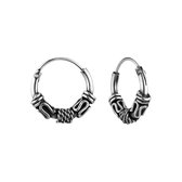 Zilveren oorbellen | Oorringen  | Zilveren Bali hoops, 12 mm met drie verschillende versieringen
