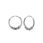 Zilveren oorbellen | Oorringen  | Zilveren Bali hoops, 12 mm met slingertjes