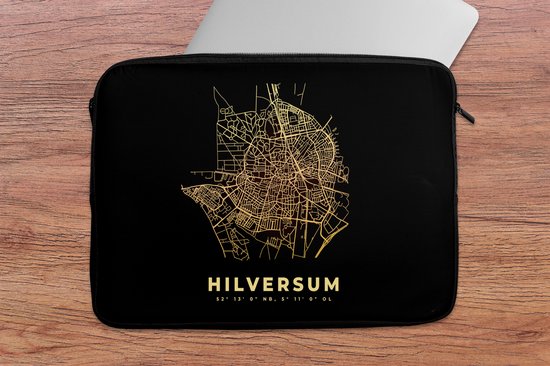 Housse pour ordinateur portable 13 pouces - Hilversum - Or - Carte - Carte - Plan de la ville - Housse pour ordinateur portable - Dimensions intérieures 32x22,5 cm