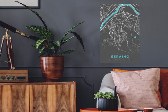 Stickers muraux - Plan de la ville - Grijs - Carte - Seraing - België - Carte - 40x60 cm - Feuille adhésive