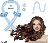 Fain® Heatless curls – Satijnen haarkruller – Zacht blauw – Incl. 2 Scrunchies en Haarclip – Heatless haarkruller – Krultang - Haarkruller zonder hitte - Heatless curling ribbon – Haarkrullers