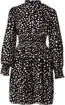 Dames panterprint jurk met lange mouwen, boven knopen en een brede elastische taille - zwart | Maat S