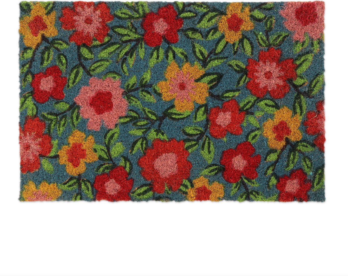 deurmat bloemen - 40 x 60 cm - kokos - antislip - weerbestendig - binnen - buiten
