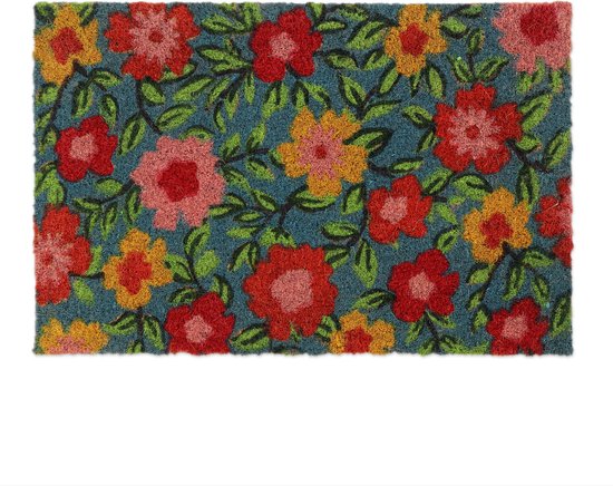 Relaxdays fleurs - tapis de noix de coco - tapis de pied - universel - antidérapant - coloré