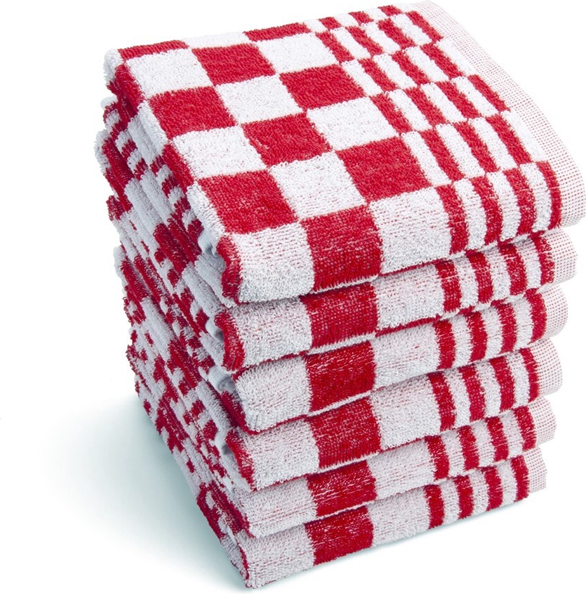 Byrklund Keukenhanddoeken set Clean & Fresh – 6 stuks – Keukendoeken 50x50 met lusje - 100% Katoen – Vintage look Ruit – Rood
