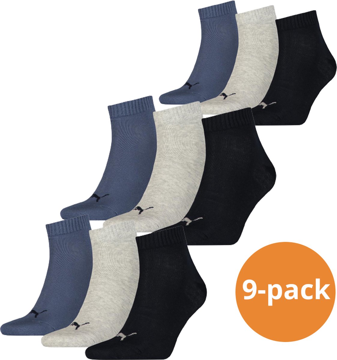 Puma Quarter Sokken Plain 9-pack / Nightshadow -35/38 Zwart