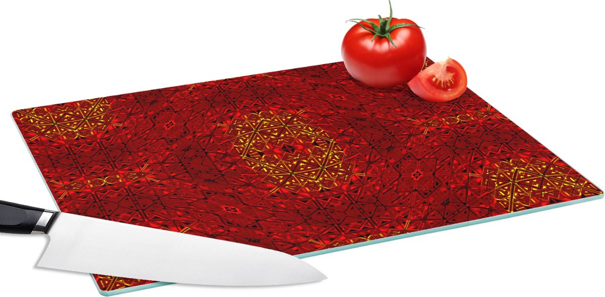 Glazen Snijplank - 39x28 - Patroon - Abstract - Rood - Snijplanken Glas