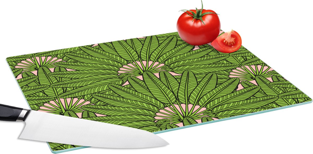 Glazen Snijplank - 39x28 - Palmblad - Patronen - Jungle - Tropisch - Snijplanken Glas