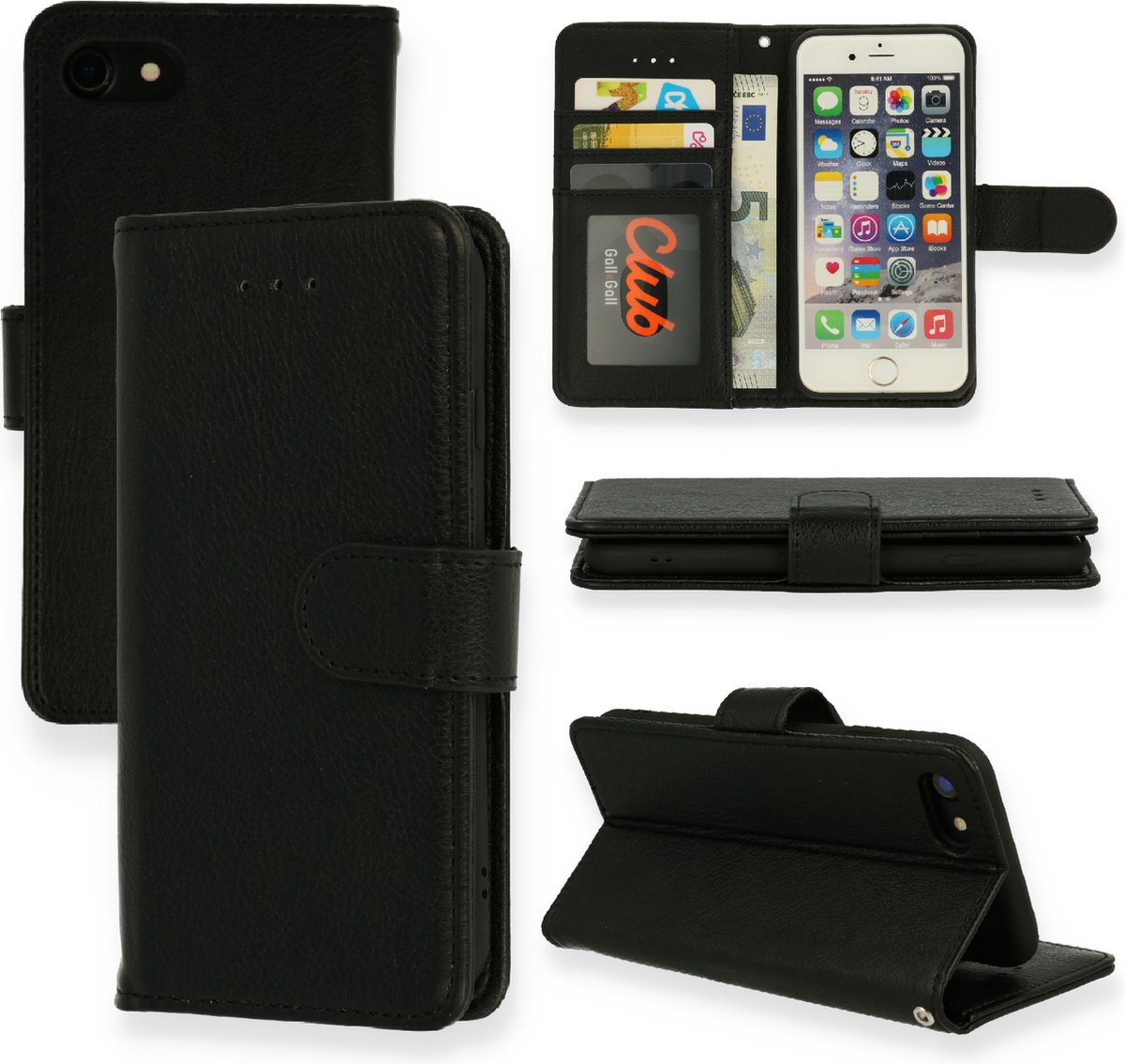 Casemania Hoesje Geschikt voor Apple iPhone SE 2022 Zwart - Luxe Portemonnee Book Case