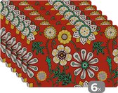 Placemats bloemen - Design - Retro - Patronen - Hittebestendig - Anti-Slip - Onderlegger - Afneembaar - 45x30 cm - 6 stuks