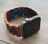 Strap-it Houten schakel band - Geschikt voor Apple Watch bandje - Series 1/2/3/4/5/6/7/8/9/SE - Roodbruin/Zwart - Uniek houten schakel horlogeband - Luxe iWatch bandje voor maat: 3