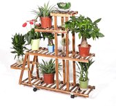 Luxiqo® Plantenrek - 5 Platformen - Plantenrek Hout - Plantenrek op Wielen - Plantentafel - Plantenstandaard - Bloemenrek - Plantentrap - Planten Stand - Hout